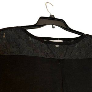 New York & Company Black Cap Sleeve Sweater with Floral Sheer Overlay at Top - M